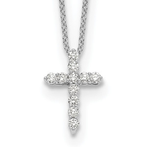 14k White Gold 1/4 carat Diamond Cross Pendant 18 inch Necklace