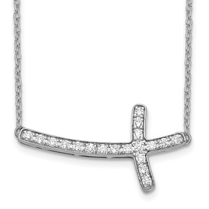 14k White Gold 1/4 carat Diamond Sideways Cross 18 inch Necklace