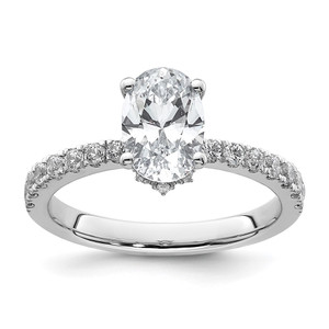 14k White Gold 1/4 carat Lab Grown Diamond VS/SI+ G+ 1 1/2 carat center Oval Semi Mount Engagement Ring