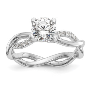14k White Gold 1/4 carat Lab Grown Diamond VS/SI+ G+ 1 carat Center Round Semi Mount Bypass Engagement Ring