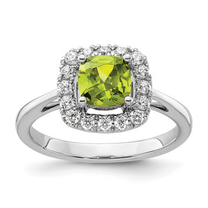 14k White Gold 1/4 carat Lab Grown Diamond VS/SI+ G+ August Birthstone Peridot Halo Ring