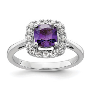14k White Gold 1/4 carat Lab Grown Diamond VS/SI+ G+ February Birthstone Amethyst Halo Ring