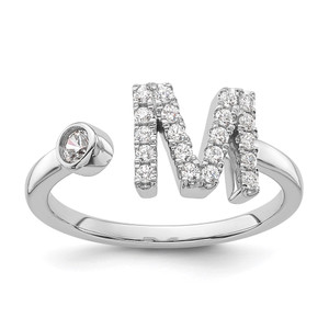 14k White Gold 1/4 carat Lab Grown Diamond VS/SI+ G+ Initial M Adjustable Ring