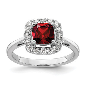 14k White Gold 1/4 carat Lab Grown Diamond VS/SI+ G+ January Birthstone Garnet Halo Ring