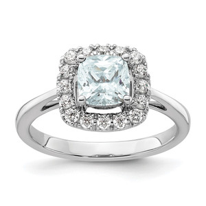 14k White Gold 1/4 carat Lab Grown Diamond VS/SI+ G+ March Birthstone Aquamarine Halo Ring