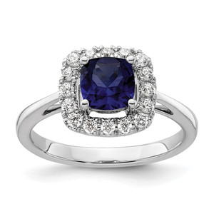 14k White Gold 1/4 carat Lab Grown Diamond VS/SI+ G+ September Birthstone Lab Created Blue Sapphire Halo Ring