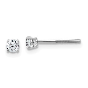 14k White Gold 1/4 ctw Lab Grown Diamond VS/SI+ G+ Round 4 Prong Standard Wt Screwback Stud Earrings