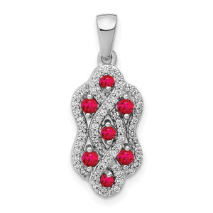 14k White Gold 1/4ct. Diamond and .32 Ruby Fancy Twist Pendant