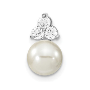 14K White Gold 1/5 carat Lab Grown Diamond VS/SI+ G+ and 7.00 mm Freshwater Cultured Pearl Chain Slide Pendant