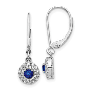 14k White Gold 1/5 carat Lab Grown Diamond VS/SI+ G+ and Created Sapphire Complete Drop Leverback Earrings