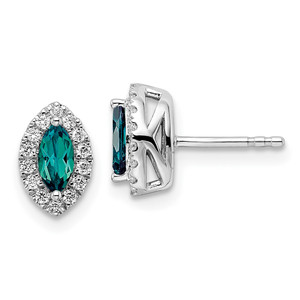 14k White Gold 1/5 carat Lab Grown Diamond VS/SI+ G+ and Lab Created Alexandrite June Birthstone Post Earrings