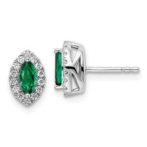 14k White Gold 1/5 carat Lab Grown Diamond VS/SI+ G+ and Lab Created Emerald May Birthstone Post Earrings