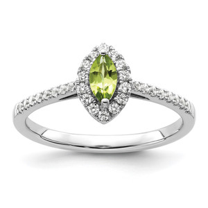 14k White Gold 1/5 carat Lab Grown Diamond VS/SI+ G+ and Peridot August Birthstone Ring
