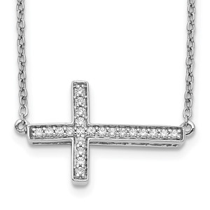 14k White Gold 1/6 carat Diamond Sideways Cross 18 inch Necklace - PM-6FE5910E-6544