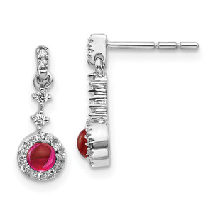 14k White Gold 1/6 carat Lab Grown Diamond VS/SI+ G+ and Cabochon Created Ruby Complete Dangle Post Earrings