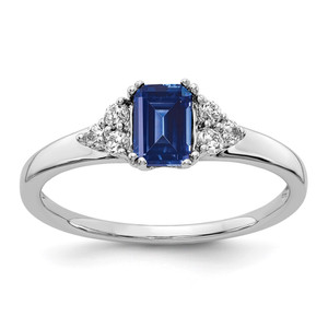 14k White Gold 1/6 carat Lab Grown Diamond VS/SI+ G+ and Lab Created Blue Sapphire Ring
