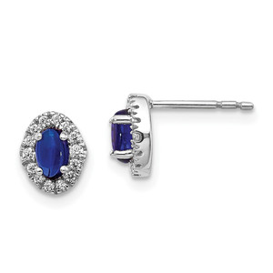 14k White Gold 1/6 carat Lab Grown Diamond VS/SI+ G+ and Oval Created Sapphire Halo Post Earrings