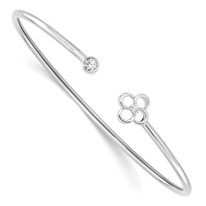 14k White Gold 1/6 carat Lab Grown Diamond VS/SI+ G+ Floral Flexible Bangle Bracelet