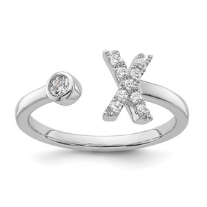 14k White Gold 1/6 carat Lab Grown Diamond VS/SI+ G+ Initial X Adjustable Ring