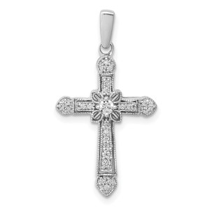 14k White Gold 1/6ct. Diamond Filigree Cross Pendant