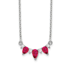 14k White Gold 1/8 carat Lab Grown Diamond VS/SI+ G+ and Created Ruby Complete 18 inch Necklace
