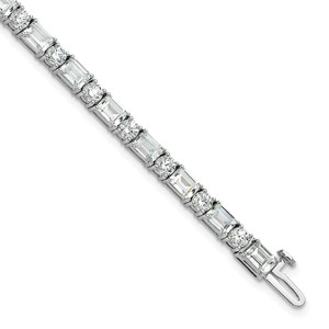 14k White Gold 10 carat Lab Grown Diamond VS/SI+ G+ Complete Emerald and Round Tennis Bracelet