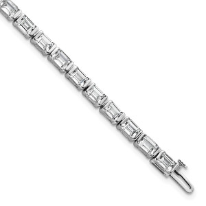 14k White Gold 10 carat Lab Grown Diamond VS/SI+ G+ Emerald Bezel Set Tennis Bracelet