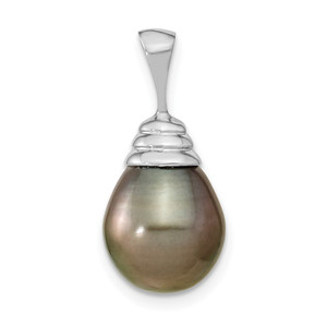 14k White Gold 10-11mm Black Teardrop Tahitian Saltwater Cultured Pearl Pendant