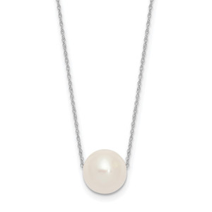 14k White Gold 10-11mm White Semi-Round Freshwater Cultured Pearl Rope 17 inch Necklace