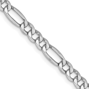 14K White Gold 18 inch 4.4mm Semi-Solid Figaro with Lobster Clasp Chain