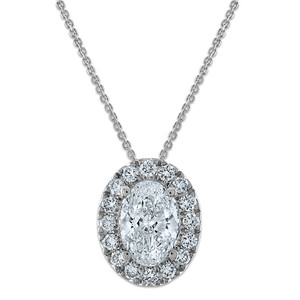 14k White Gold 2 1/2 carat Certified Lab Grown Diamond VS/SI+ G+ Complete 18 inch Oval Halo Pendant Necklace