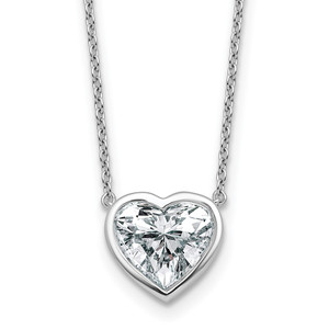 14k White Gold 2 1/2 carat Certified Lab Grown Diamond VS+ F+ Heart Complete 18 inch Bezel Set Solitaire Necklace