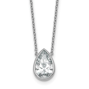 14k White Gold 2 1/2 carat Certified Lab Grown Diamond VS+ F+ Pear Complete 18 inch Bezel Set Solitaire Necklace