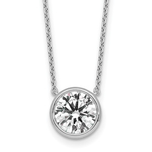 14k White Gold 2 1/2 carat Certified Lab Grown Diamond VS+ F+ Round Complete Bezel Set 18 inch Necklace