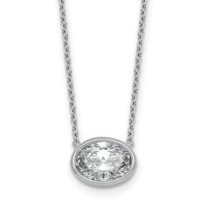 14k White Gold 2 carat Certified Lab Grown Diamond VS+ F+ Oval Complete 18 inch Bezel Set Necklace