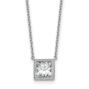 14k White Gold 2 carat Certified Lab Grown Diamond VS+ F+ Princess Complete 18 inch Bezel Set Necklace