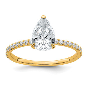 14k 1 3/8 carat Certified Lab Grown Diamond VS/SI+ G+ Pear Complete Solitaire with Flair Engagement Ring
