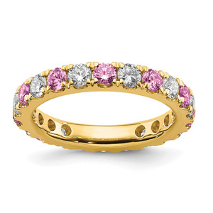 14k 1 carat Lab Grown Diamond VS/SI+ G+ and Lab Created Pink Sapphire Size 5 Eternity Band