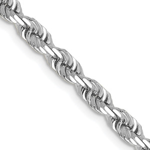 14K White Gold 24 Inch 4mm Diamond-cut Quadruple Rope Lobster Clasp Chain