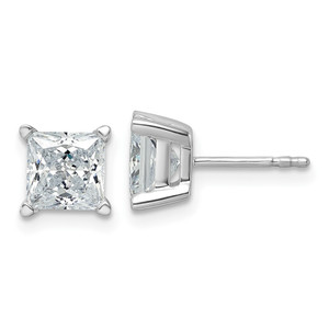 14k White Gold 3 carat Certified Lab Grown Diamond VS/SI+ G+ Princess Complete Four Prong Stud Earrings