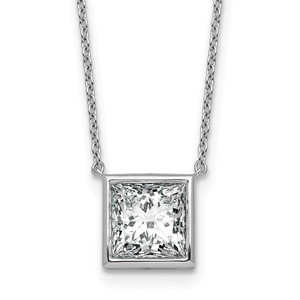 14k White Gold 3 carat Certified Lab Grown Diamond VS+ F+ Princess Complete 18 inch Bezel Set Necklace