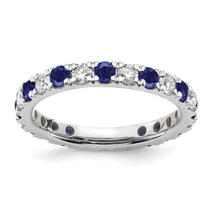 14k White Gold 3/4 carat Lab Grown Diamond VS/SI+ G+ and Lab Created Blue Sapphire Size 7 Eternity Band