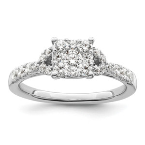 14k White Gold 3/4 carat Lab Grown Diamond VS/SI+ G+ Complete Cluster Engagement Ring - RM-05CCF62D-9351