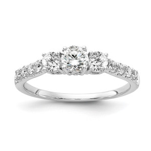 14k White Gold 3/4 carat Lab Grown Diamond VS/SI+ G+ Round Complete Three Stone Size 6 Engagement Ring