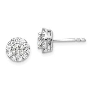 14k White Gold 3/4 carat Lab Grown Diamond VS/SI+ G+ Round Halo Post Earrings