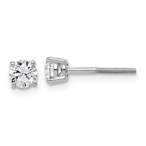 14k White Gold 3/4 ctw Lab Grown Diamond VS/SI+ G+ Round 4 Prong Standard Wt Screwback Stud Earrings