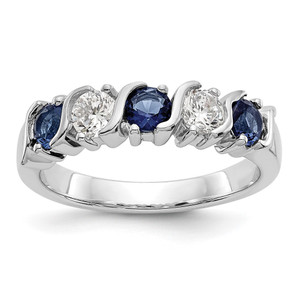 14k White Gold 3/8 carat Diamond and Blue Sapphire Complete Band