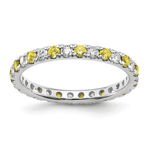 14k White Gold 3/8 carat Lab Grown Diamond VS/SI+ G+ and Lab Created Yellow Sapphire Size 5 Eternity Band - ET-278A6B0D-6463