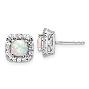14k White Gold 3/8 carat Lab Grown Diamond VS/SI+ G+ October Birthstone Lab Created Opal Halo Post Earrings