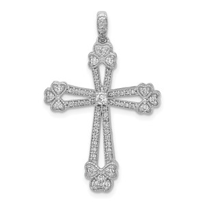 14k White Gold 3/8ct. Diamond Budded Cross Pendant